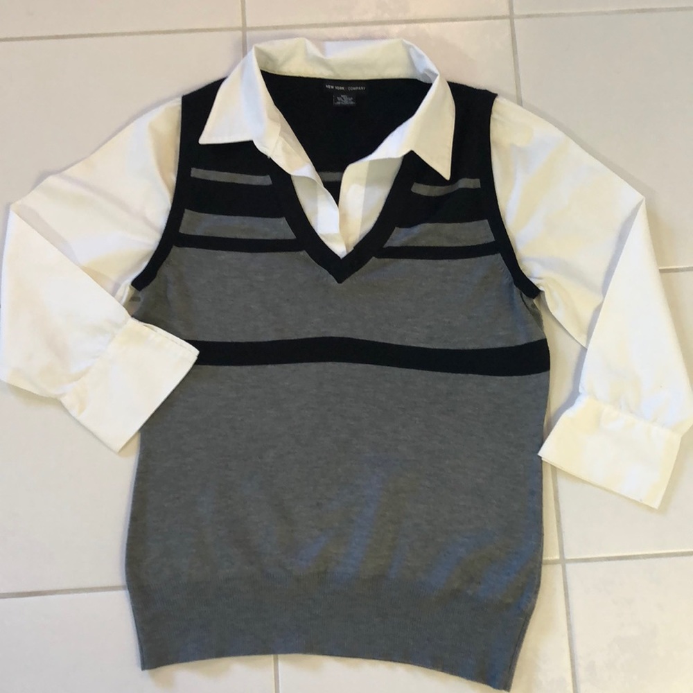 NY&Co Sweater Vest Layered Long Sleeve Blouse